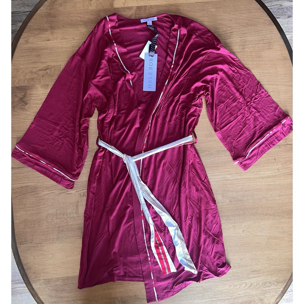 NEW Hale Bob Burgundy Kimono Robe‎ size Large Bamboo/Spandex Blend With Belt